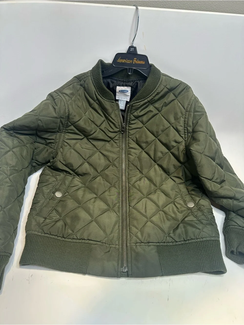 Old Navy Quilted Olive Green Kids Bomber Jacket